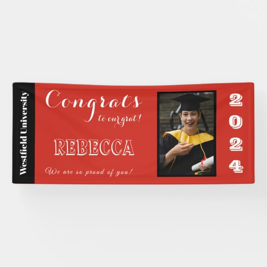 Gefeliciteerd met onze Afstudeerder rode achtergro Spandoek (Horizontaal)