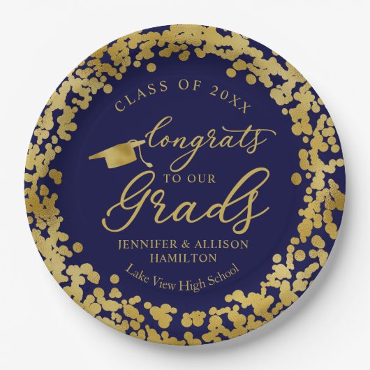 Gefeliciteerd met onze Afstudeerders Gold Blue Twi Papieren Bordje (Voorkant)