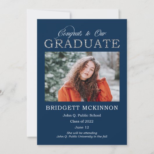 Gefeliciteerd met onze Afstuderen Faux Silver Glit Aankondiging (Voorkant)