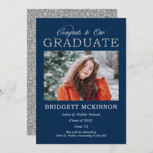 Gefeliciteerd met onze Afstuderen Faux Silver Glit Aankondiging (Voorkant / Achterkant)