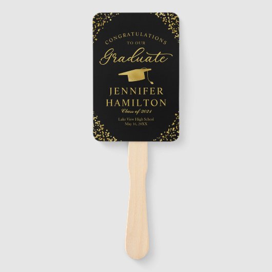 Gefeliciteerd met onze Afstuderen gouden Confetti Handwaaier (Voorkant)