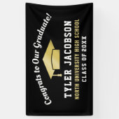 Gefeliciteerd met onze Afstuderen zwarte en goudst Spandoek (Verticaal)