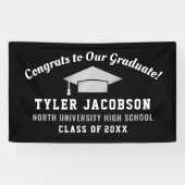 Gefeliciteerd met onze Afstuderen zwarte en zilver Spandoek (Horizontaal)