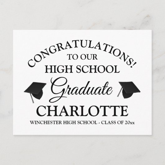 Gefeliciteerd met onze afstuderen zwarte pagina briefkaart (Voorkant)