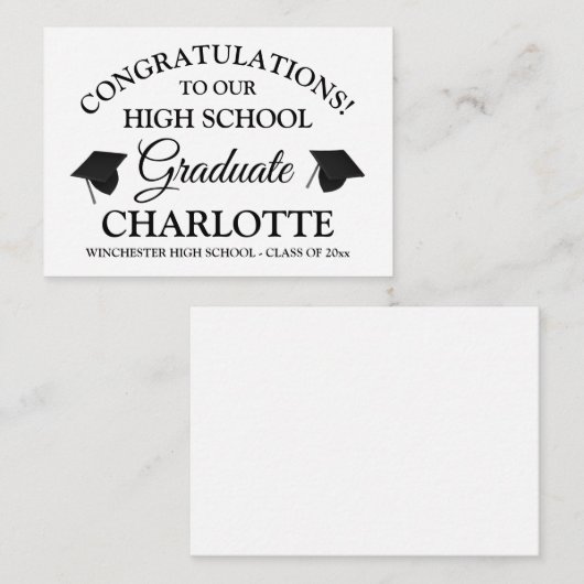 Gefeliciteerd met onze afstuderen zwarte pagina notitiekaartje (Voorkant / Achterkant)