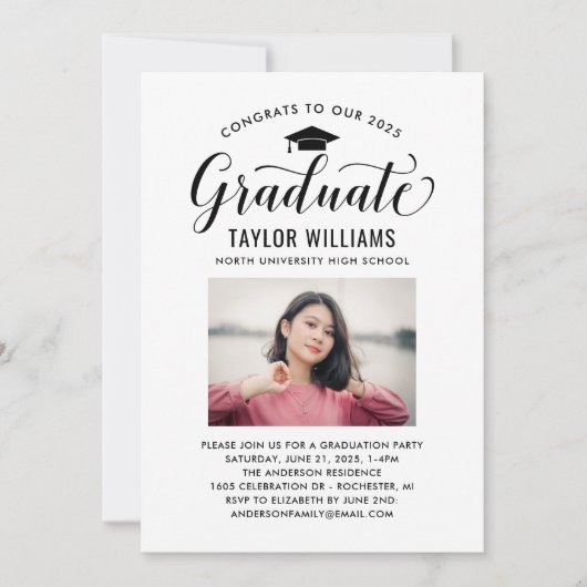 Gefeliciteerd met onze Afstuderen zwarte scriptfot Kaart (Voorkant)