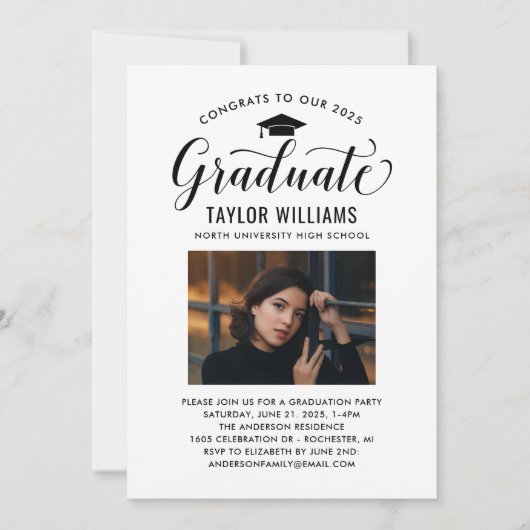 Gefeliciteerd met onze Afstuderen zwarte scriptfot Kaart (Voorkant)