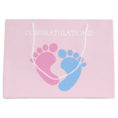Gefeliciteerd met paardenroze en blauwe baby groot cadeauzakje (Voorkant)