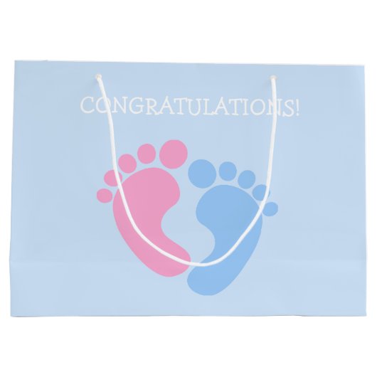 Gefeliciteerd met paardenroze en blauwe baby groot cadeauzakje (Achterkant)