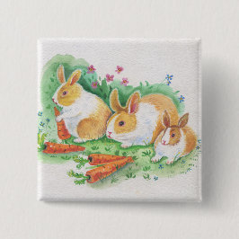 Gefeliciteerd met Pasen. Hazen en bloemen Vierkante Button 5,1 Cm
