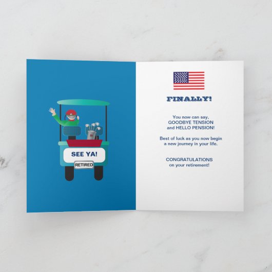 Gefeliciteerd met pensionering Golfer Riding Cart Kaart (Binnen)