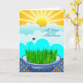 Gefeliciteerd met pensionering met Ladybug Grass Kaart (Gele Bloem)