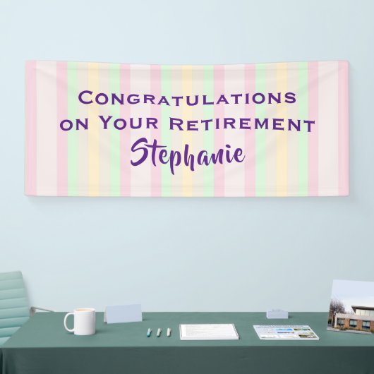 Gefeliciteerd met pensionering pastel Stripe Jumbo Spandoek (Beurs)