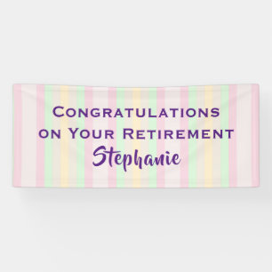 Gefeliciteerd met pensionering pastel Stripe Jumbo Spandoek