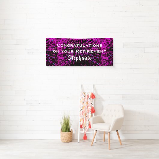 Gefeliciteerd met pensionering Roze en Zwarte Flor Spandoek (Insitu)