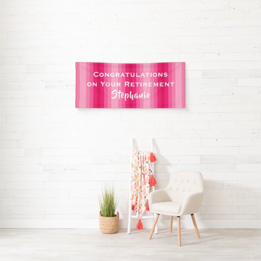 Gefeliciteerd met pensionering Roze Stripe Jumbo N Spandoek (Insitu)