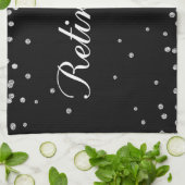 Gefeliciteerd met pensionering zwart met Silver Sp Theedoek (Gevouwen)