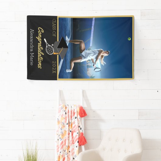 Gefeliciteerd met Photo Tennis-speler afstuderen Spandoek (Insitu)