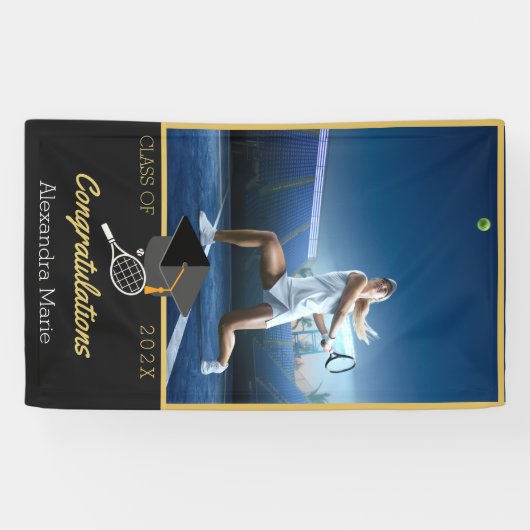 Gefeliciteerd met Photo Tennis-speler afstuderen Spandoek (Horizontaal)