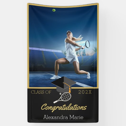 Gefeliciteerd met Photo Tennis-speler afstuderen Spandoek (Verticaal)
