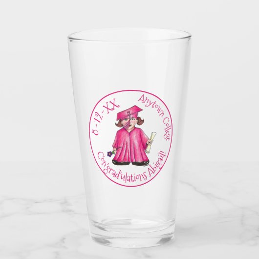 Gefeliciteerd met Pink Girl College Graduation Par Glas (Voorkant)