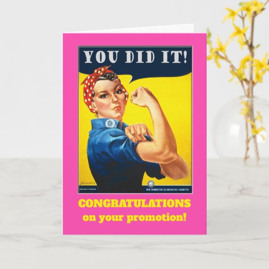 Gefeliciteerd met promotie Rosie the Riveter Kaart (Gele Bloem)
