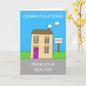 Gefeliciteerd met Realtor Cartoon House. Kaart (Gele Bloem)