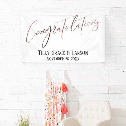 Gefeliciteerd met Roos Gold Handwriting Typografie Spandoek (Insitu)