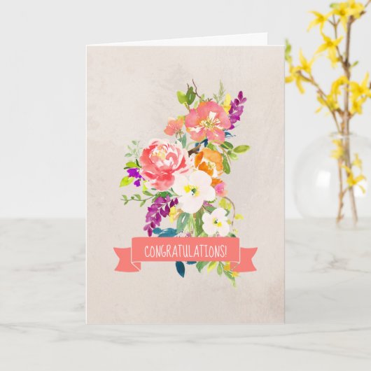 Gefeliciteerd met Rustic Flower Bouquet Wedding Kaart (Gele Bloem)