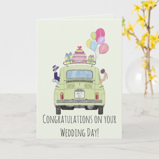 Gefeliciteerd met Trouwdag Fiat 500 Kaart (Gele Bloem)