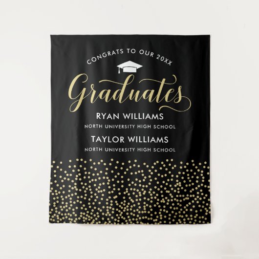 Gefeliciteerd met twee zwarte goudmakerij-Confetti Wandkleed (Voorkant)