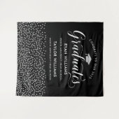 Gefeliciteerd met twee zwarte zilveren Confetti-pa Wandkleed (Voorkant (horizontaal))