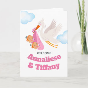 Gefeliciteerd met Tweeling Meisjes Ooievaar Bundel Kaart