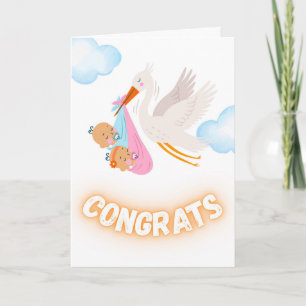 Gefeliciteerd met Tweeling Ooievaar Bundel Kaart