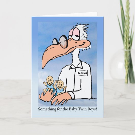 Gefeliciteerd met Twin Boys, Dr. Stork Cartoon Kaart (Voorkant)
