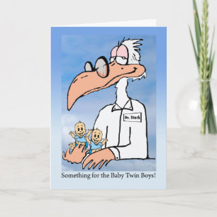 Gefeliciteerd met Twin Boys, Dr. Stork Cartoon Kaart