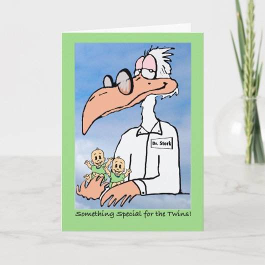 Gefeliciteerd met Twins (generiek), Stork Cartoon Kaart (Voorkant)