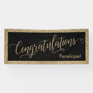 Gefeliciteerd met Typografie Gold Glitter en Black Spandoek