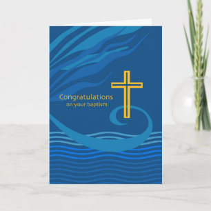 Gefeliciteerd met uw doop, blauw, gouden kruis kaart