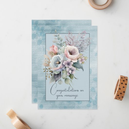 Gefeliciteerd met uw huwelijk bloemenboeket notitiekaartje (Voorkant / Achterkant in situ)