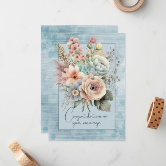 Gefeliciteerd met uw huwelijk bloemenboeket notitiekaartje (Voorkant / Achterkant in situ)