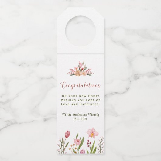 Gefeliciteerd met uw nieuwe huis Floral Waterverf Flessenhanger (Voorkant)