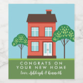 Gefeliciteerd met uw nieuwe huis Schattige huis Wijn Etiket (Enkel label)