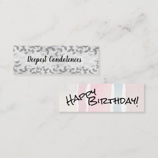 Gefeliciteerd met uw verjaardag/diepste condoleanc mini visitekaartje (Voorkant / Achterkant)