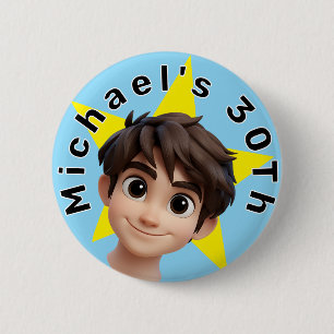 Gefeliciteerd met verjaardag met tekst en naam ronde button 5,7 cm