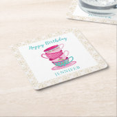 Gefeliciteerd met verjaardagsfeestje theekopjes sc kartonnen onderzetters (Schuin)