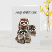 Gefeliciteerd met vun Raccoons die Kisses blazen Kaart (Gele Bloem)