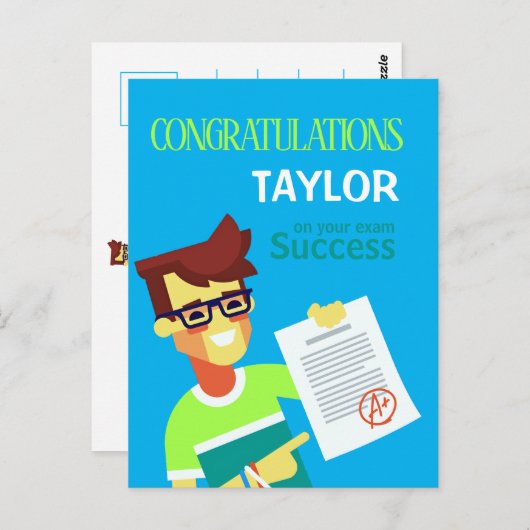 Gefeliciteerd met zijn examen succes – Aanpasbaar Briefkaart (Voorkant / Achterkant)