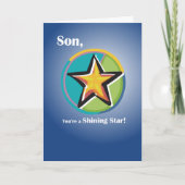 Gefeliciteerd met zoon met Shining Star op Blue Kaart (Voorkant)