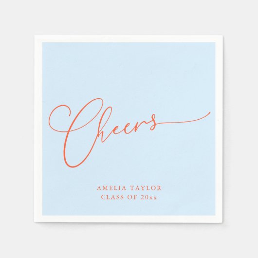 Gefeliciteerd Minimal Blauw Oranje Script Afstudee Servet (Voorkant)